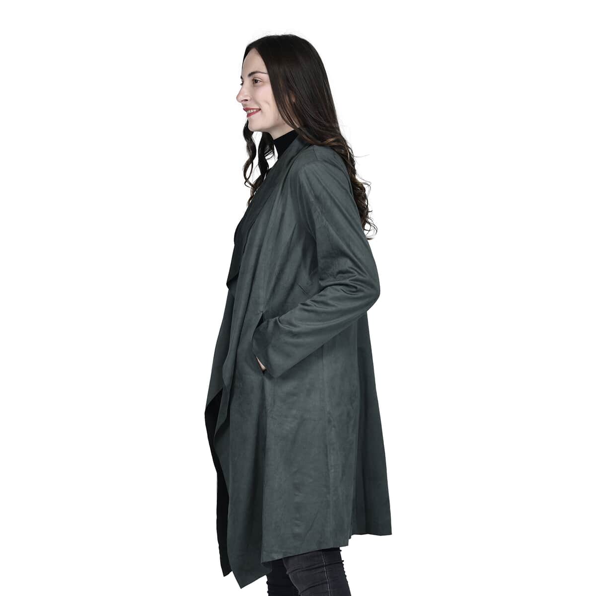 Passage Sage Faux Suede Long Waterfall Open Front Jacket For Ladies -L , Jacket for Women , Long Coat Jacket for Women , Womens Coats image number 2