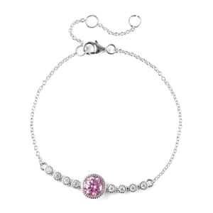 Pink Moissanite and Moissanite Link Bracelet in Rhodium Over Sterling Silver (8.00 In) 1.40 ctw