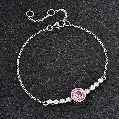 Pink Moissanite and Moissanite Link Bracelet in Rhodium Over Sterling Silver (8.00 In) 1.40 ctw