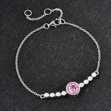 Pink Moissanite and Moissanite Link Bracelet in Rhodium Over Sterling Silver (8.00 In) 1.40 ctw image number 1