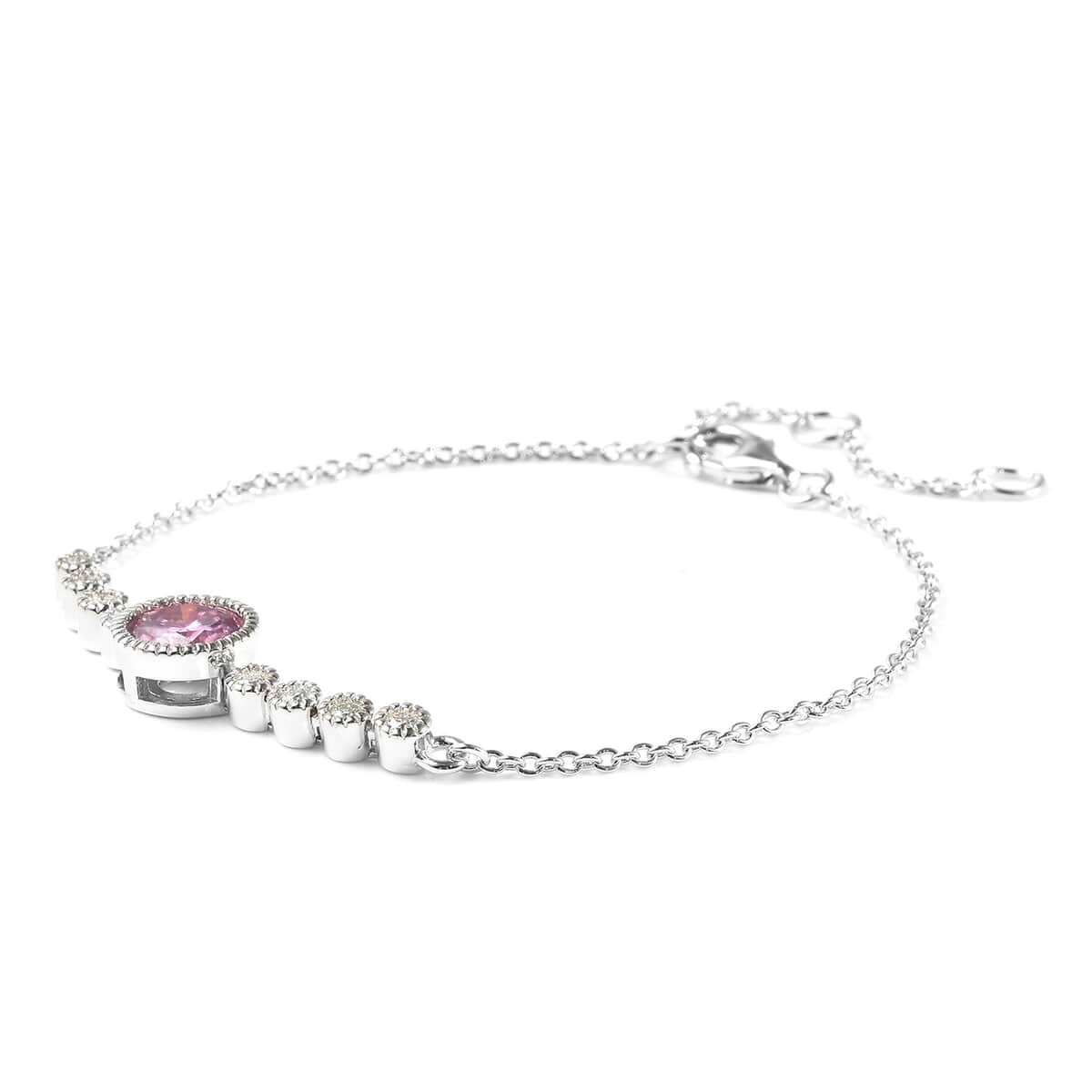 Pink Moissanite and Moissanite Link Bracelet in Rhodium Over Sterling Silver (8.00 In) 1.40 ctw image number 2