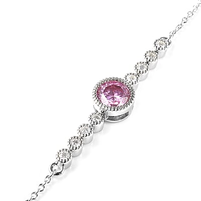 Pink Moissanite and Moissanite Link Bracelet in Rhodium Over Sterling Silver (8.00 In) 1.40 ctw