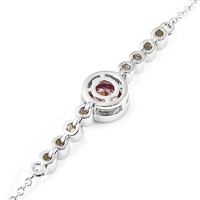 Pink Moissanite and Moissanite Link Bracelet in Rhodium Over Sterling Silver (8.00 In) 1.40 ctw
