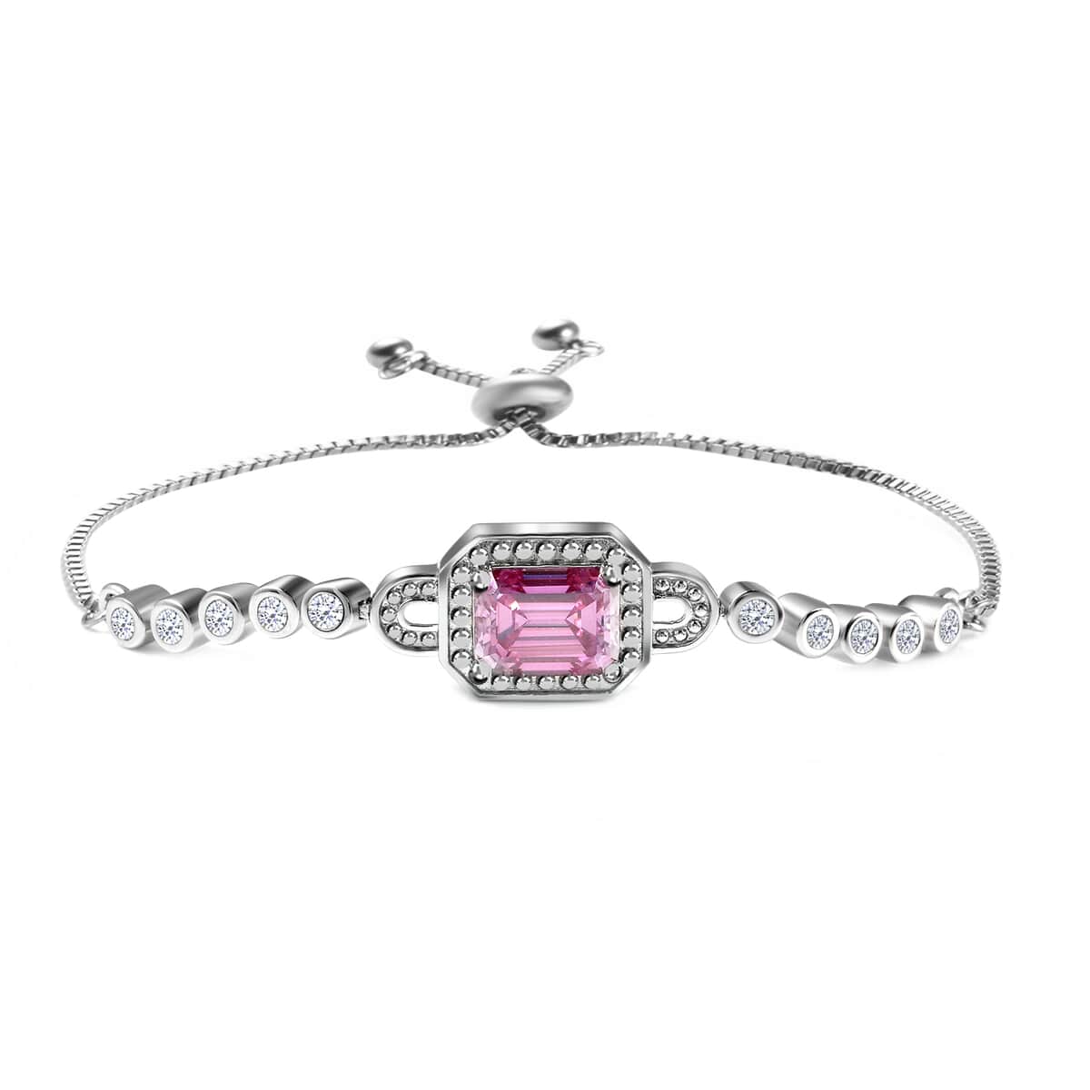 Pink Moissanite and Moissanite Bolo Bracelet in Rhodium Over Sterling Silver 2.00 ctw image number 0