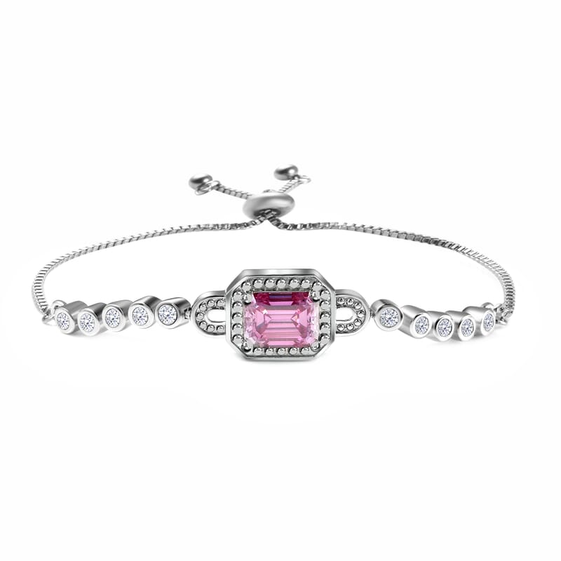 Pink Moissanite and Moissanite 2.00 ctw Bolo Bracelet in Rhodium Over Sterling Silver