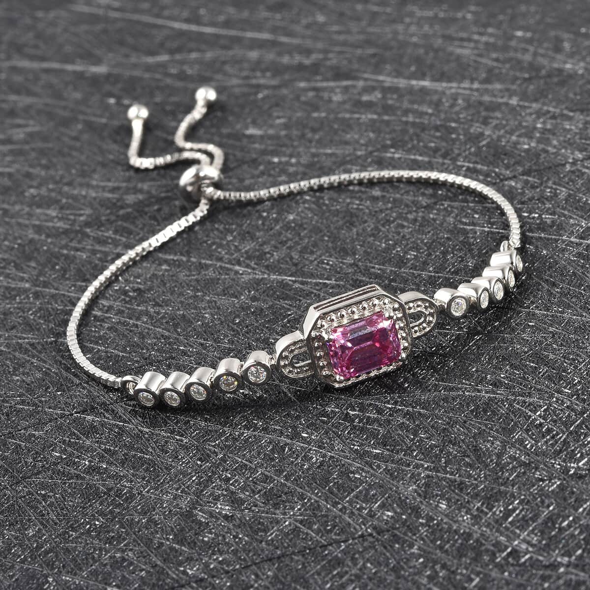 Pink Moissanite and Moissanite 2.00 ctw Bolo Bracelet in Rhodium Over Sterling Silver image number 1