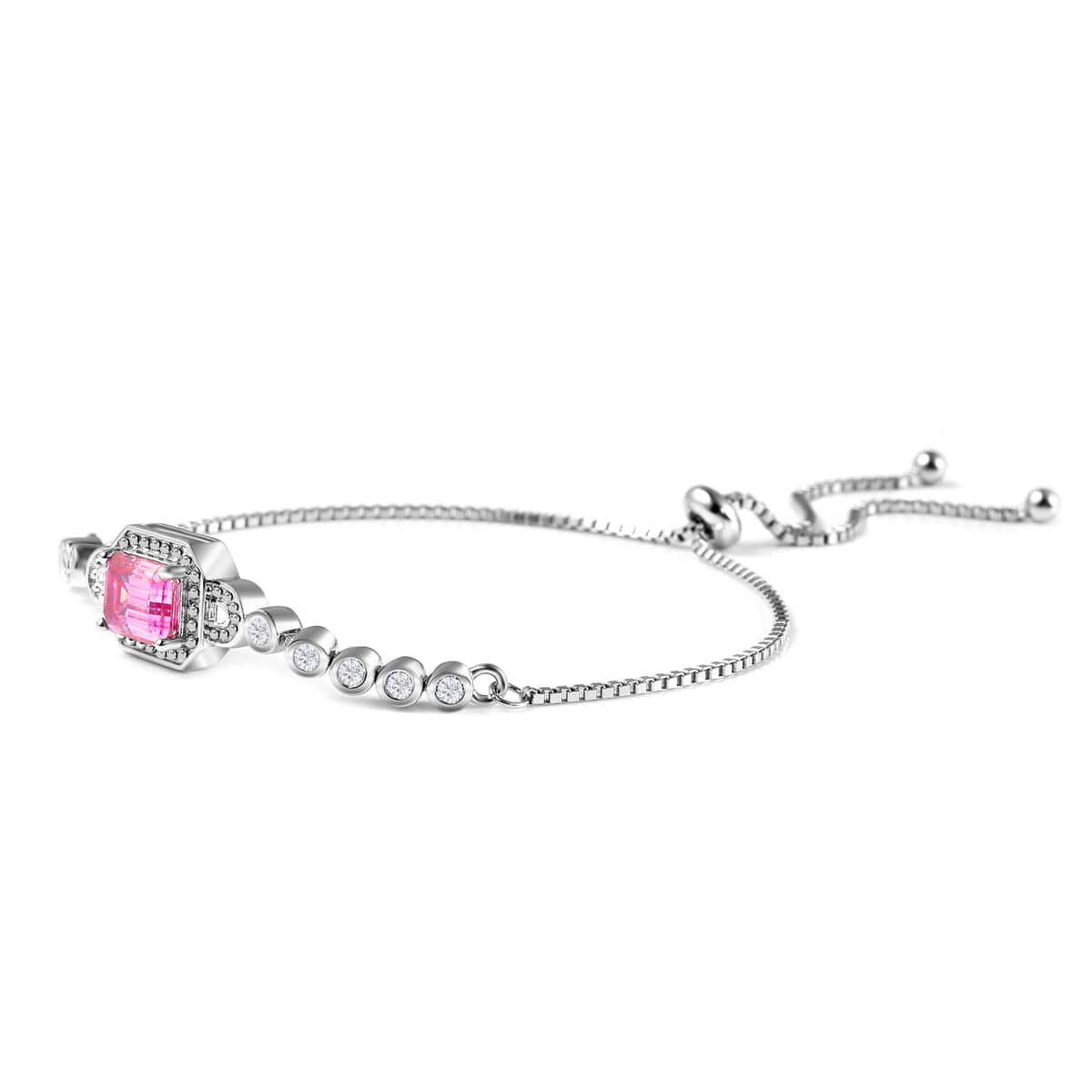 Pink Moissanite and Moissanite 2.00 ctw Bolo Bracelet in Rhodium Over Sterling Silver image number 2