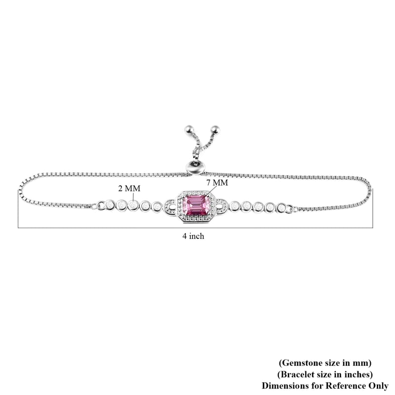 Pink Moissanite and Moissanite 2.00 ctw Bolo Bracelet in Rhodium Over Sterling Silver