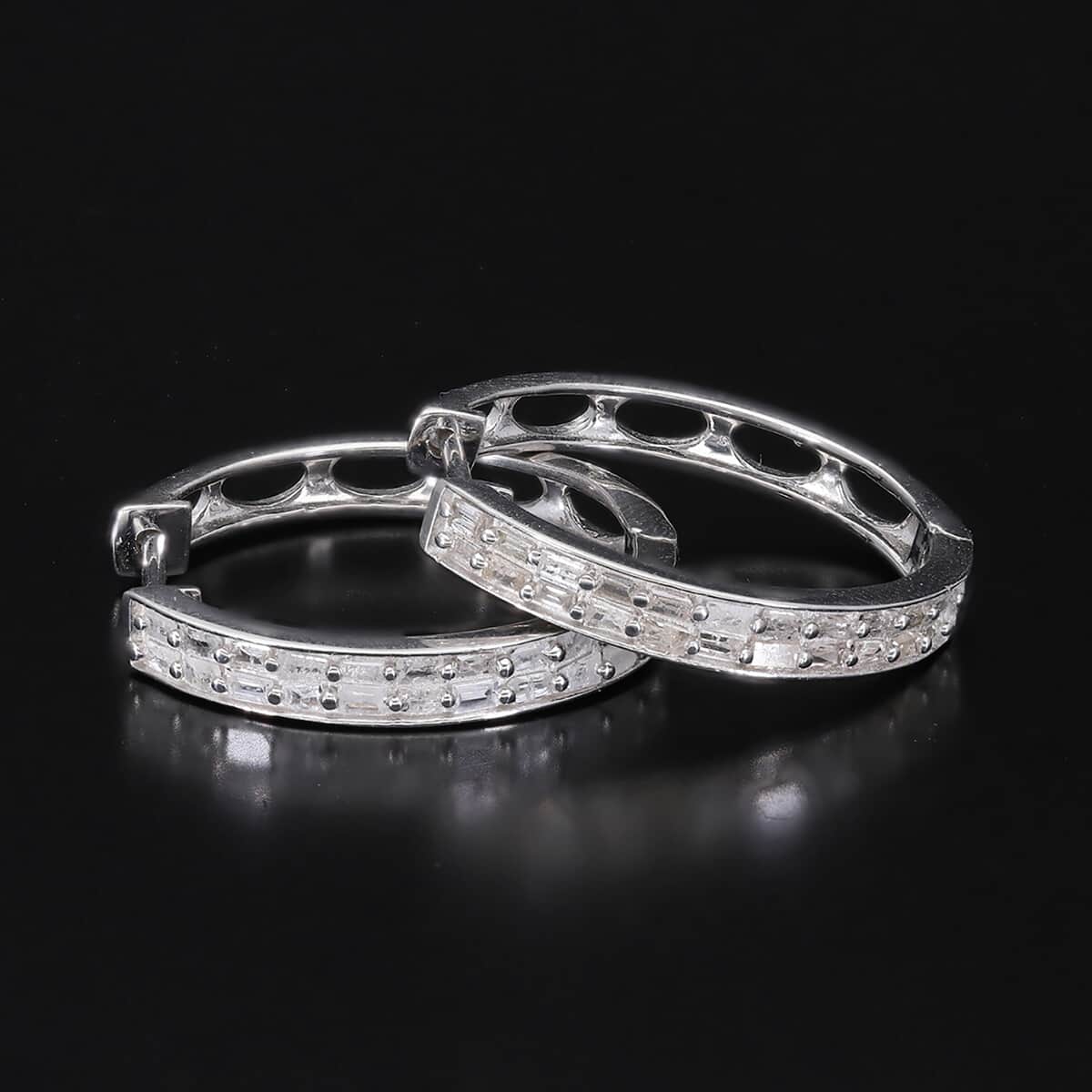 Natural Diamond Hoop Earrings in Platinum Over Sterling Silver 0.50 ctw image number 1