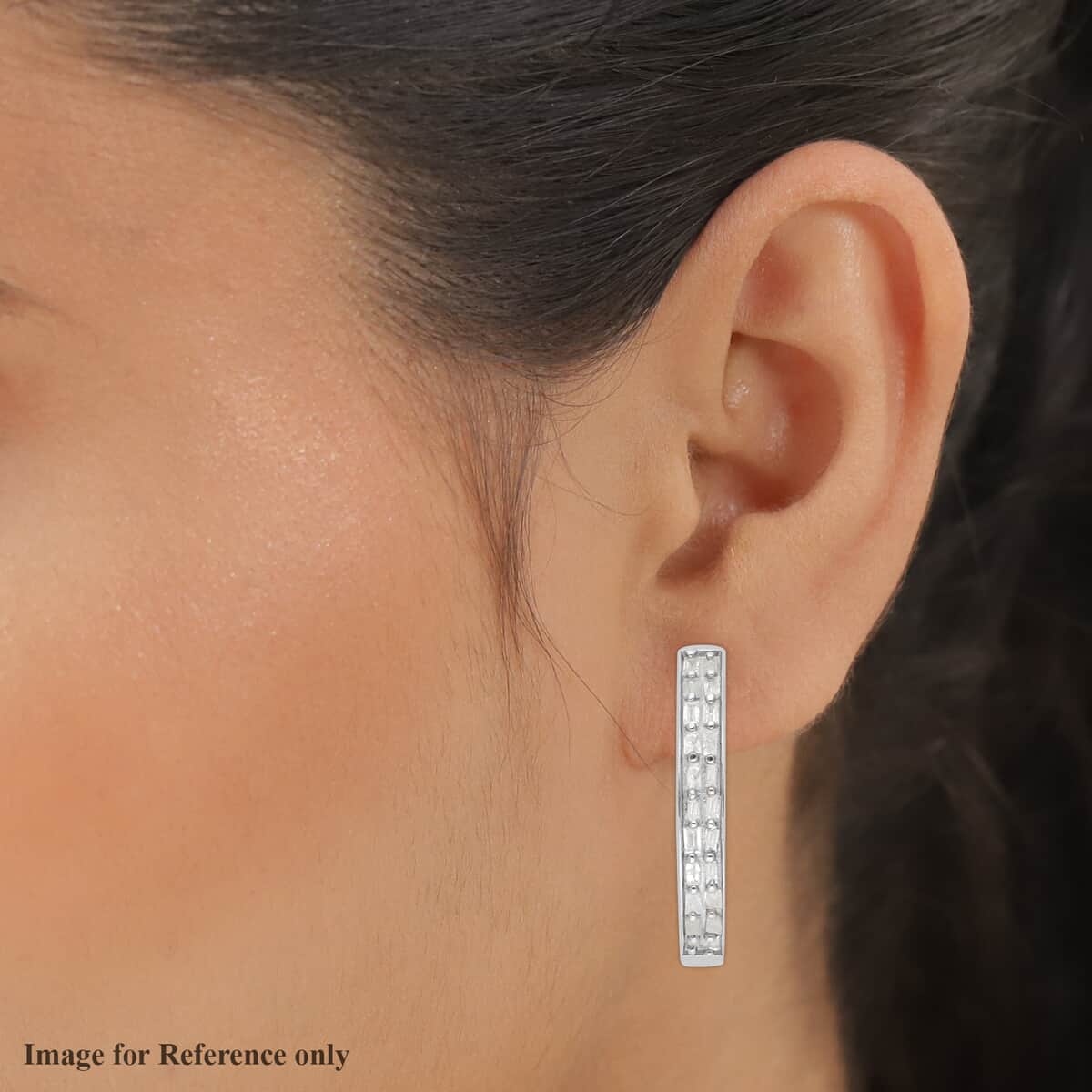 Natural Diamond Hoop Earrings in Platinum Over Sterling Silver 0.50 ctw image number 2