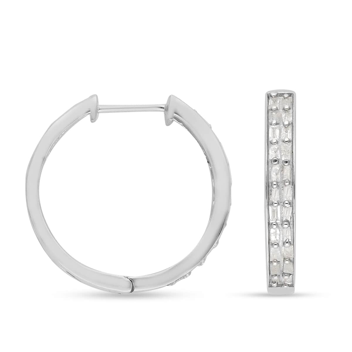 Natural Diamond Hoop Earrings in Platinum Over Sterling Silver 0.50 ctw image number 3