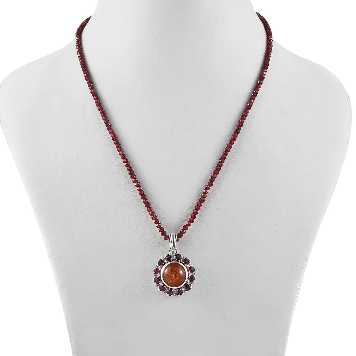 Korevora Sunstone and Multi Gemstone Flower Pendant with Beaded Necklace 20 Inches in Platinum Over Sterling Silver 111.00 ctw image number 2