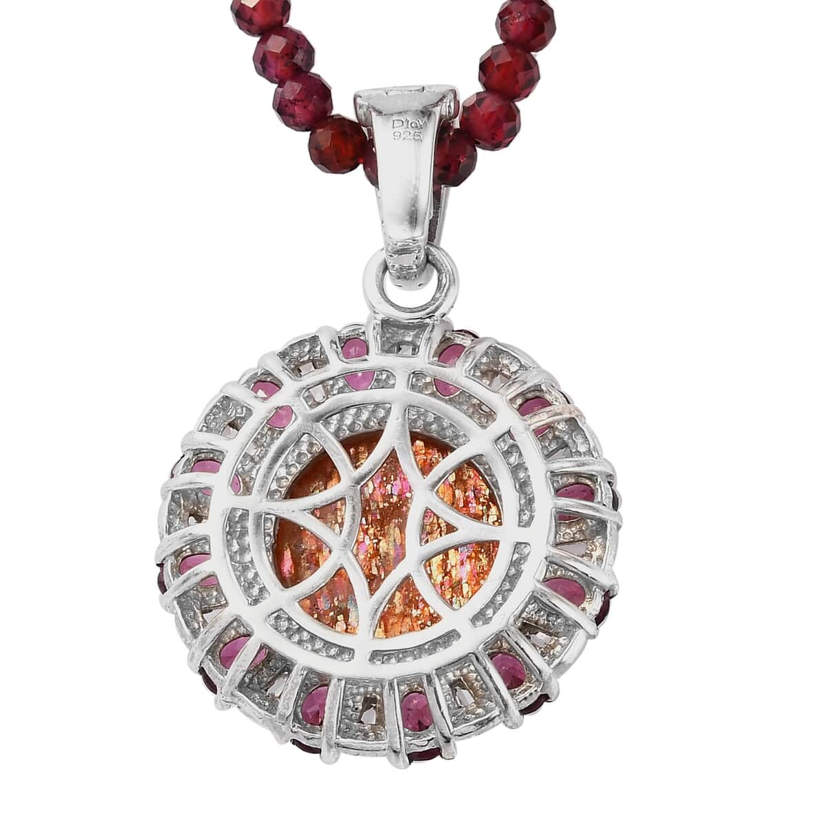 Korevora Sunstone and Multi Gemstone Flower Pendant with Beaded Necklace 20 Inches in Platinum Over Sterling Silver 111.00 ctw image number 4