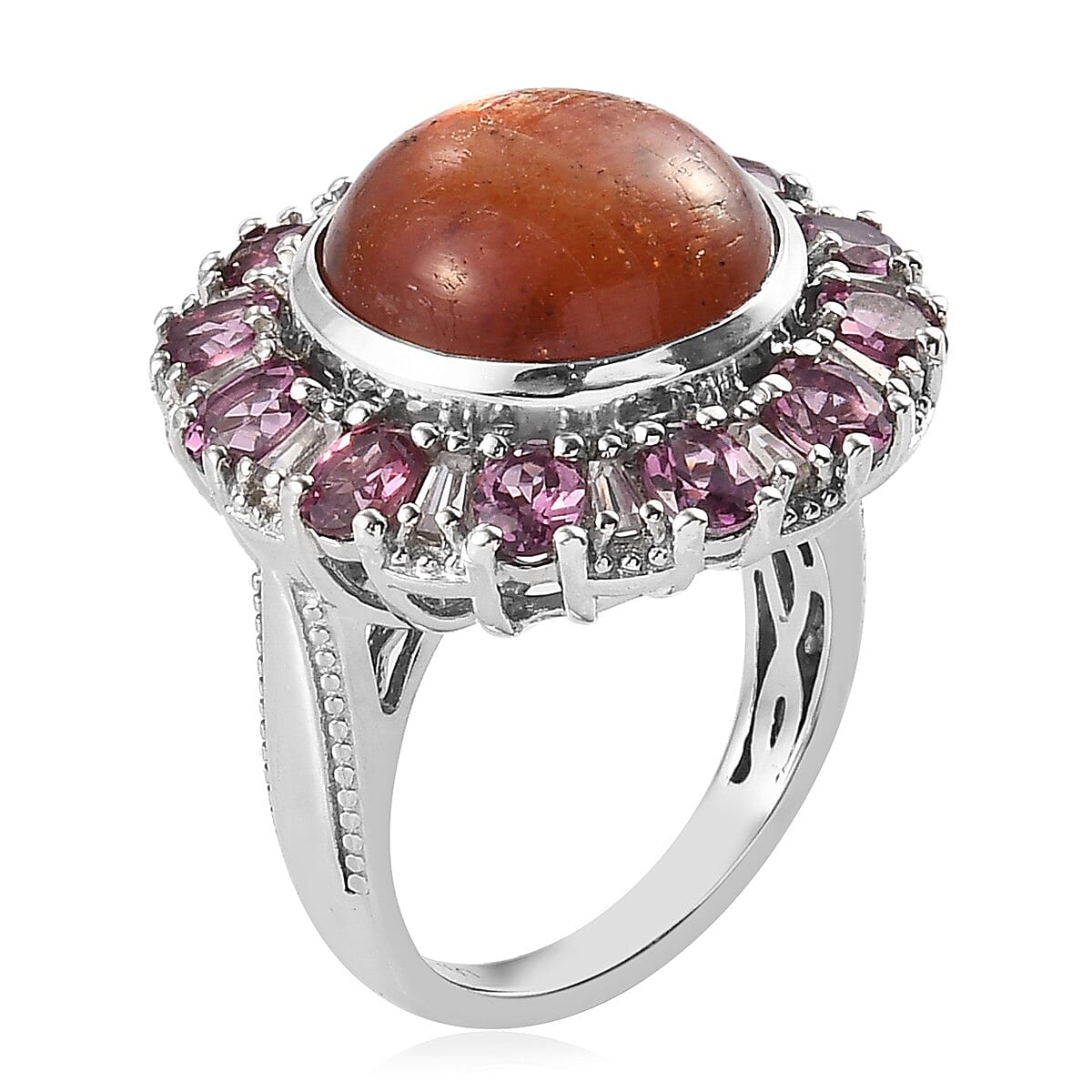 Korevora Sunstone and Multi Gemstone Flower Ring in Platinum Over Sterling Silver (Size 7.0) 11.25 ctw image number 3
