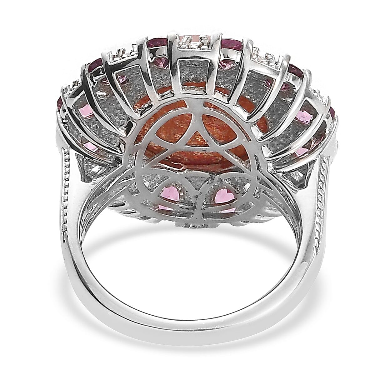 Korevora Sunstone and Multi Gemstone Flower Ring in Platinum Over Sterling Silver (Size 7.0) 11.25 ctw image number 4