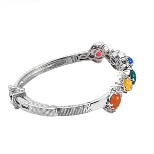 Multi Gemstone Bangle Bracelet in Platinum Over Sterling Silver (7.25 In) 5.90 ctw