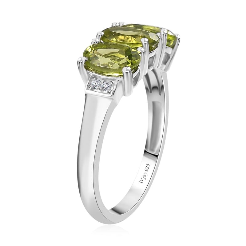 Peridot and Natural Champagne Diamond Accent 3 Stone Ring in Platinum Over Sterling Silver (Size 10.0) 2.50 ctw