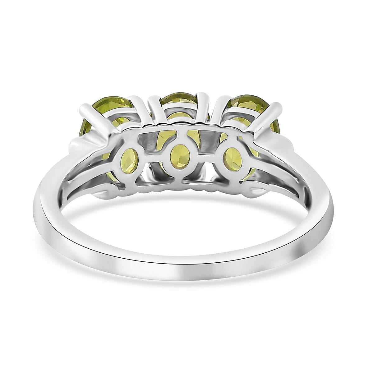 Peridot and Natural Champagne Diamond Accent 3 Stone Ring in Platinum Over Sterling Silver (Size 10.0) 2.50 ctw