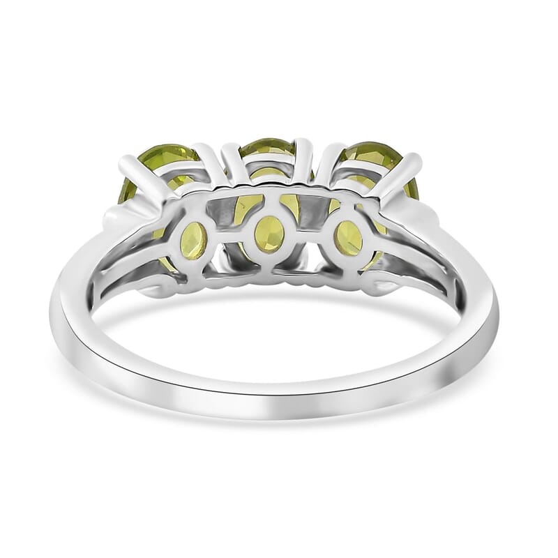 Peridot and Natural Champagne Diamond Accent 3 Stone Ring in Platinum Over Sterling Silver (Size 10.0) 2.50 ctw