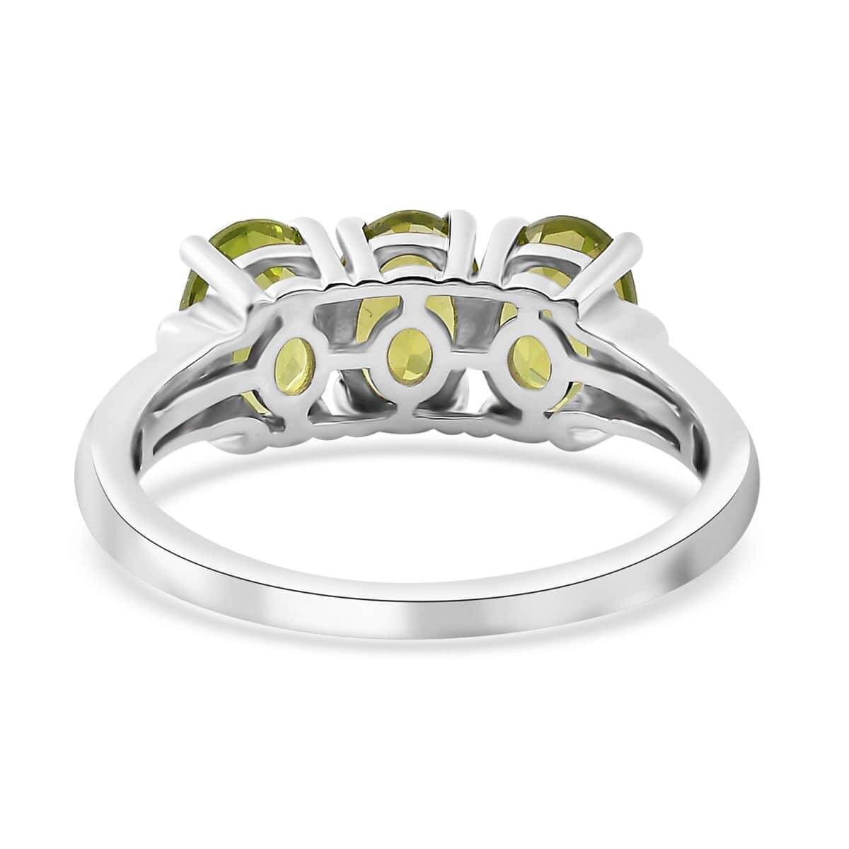 Peridot and Natural Champagne Diamond Accent 3 Stone Ring in Platinum Over Sterling Silver (Size 5.0) 2.50 ctw image number 4