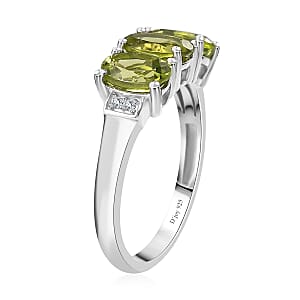 Peridot and Natural Champagne Diamond Accent 3 Stone Ring in Platinum Over Sterling Silver (Size 7.0) 2.50 ctw