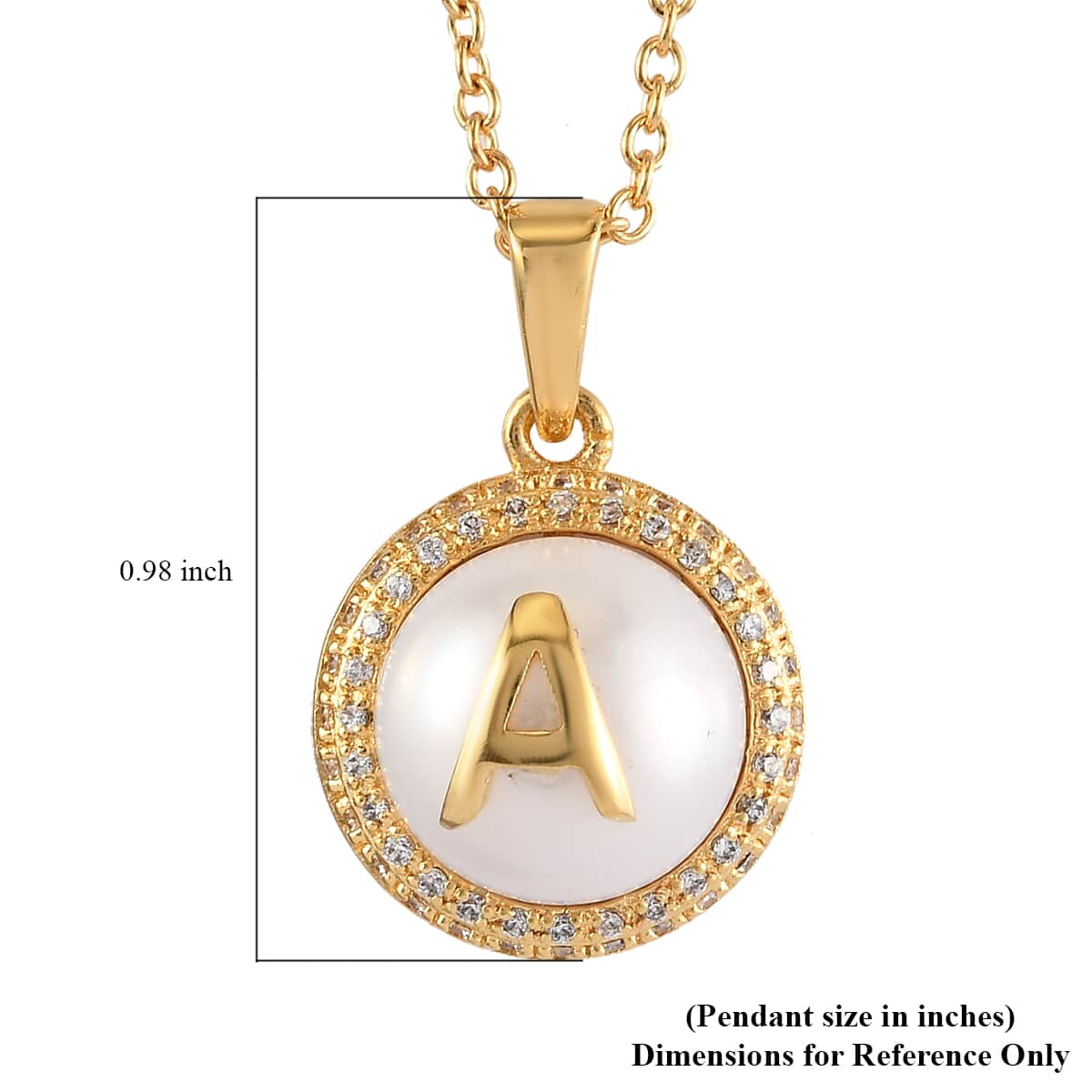 KARIS Freshwater Pearl, Simulated Diamond Initail "A" Pendant Necklace (20 Inches) in ION Plated 18K YG and ION Plated YG Stainless Steel 0.65 ctw image number 5
