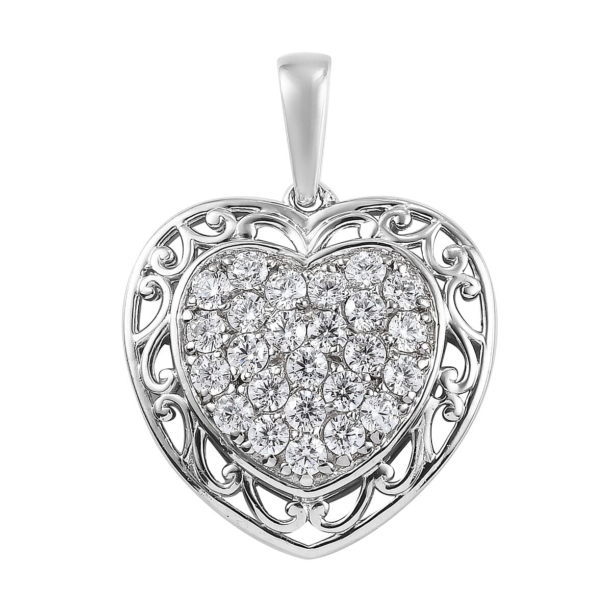Karis Simulated Diamond Heart Pendant in Platinum Bond