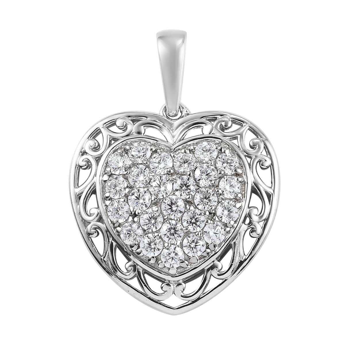 Karis Simulated Diamond Heart Pendant in Platinum Bond image number 0