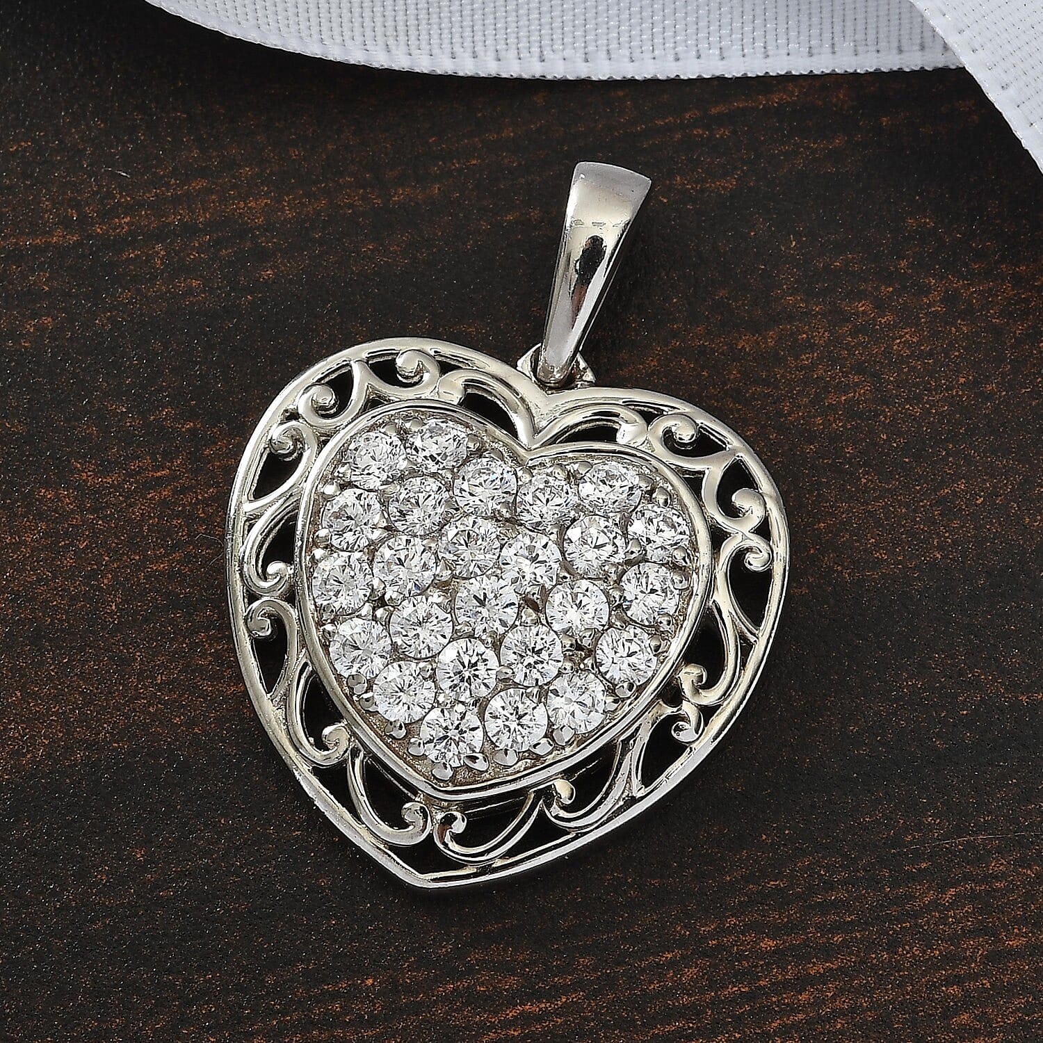 Karis Simulated Diamond Heart Pendant in Platinum Bond