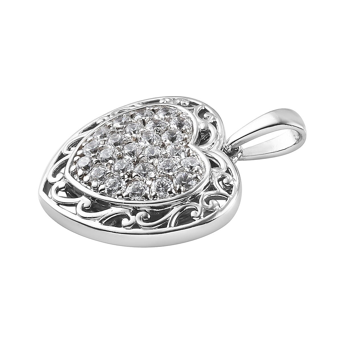 Karis Simulated Diamond Heart Pendant in Platinum Bond