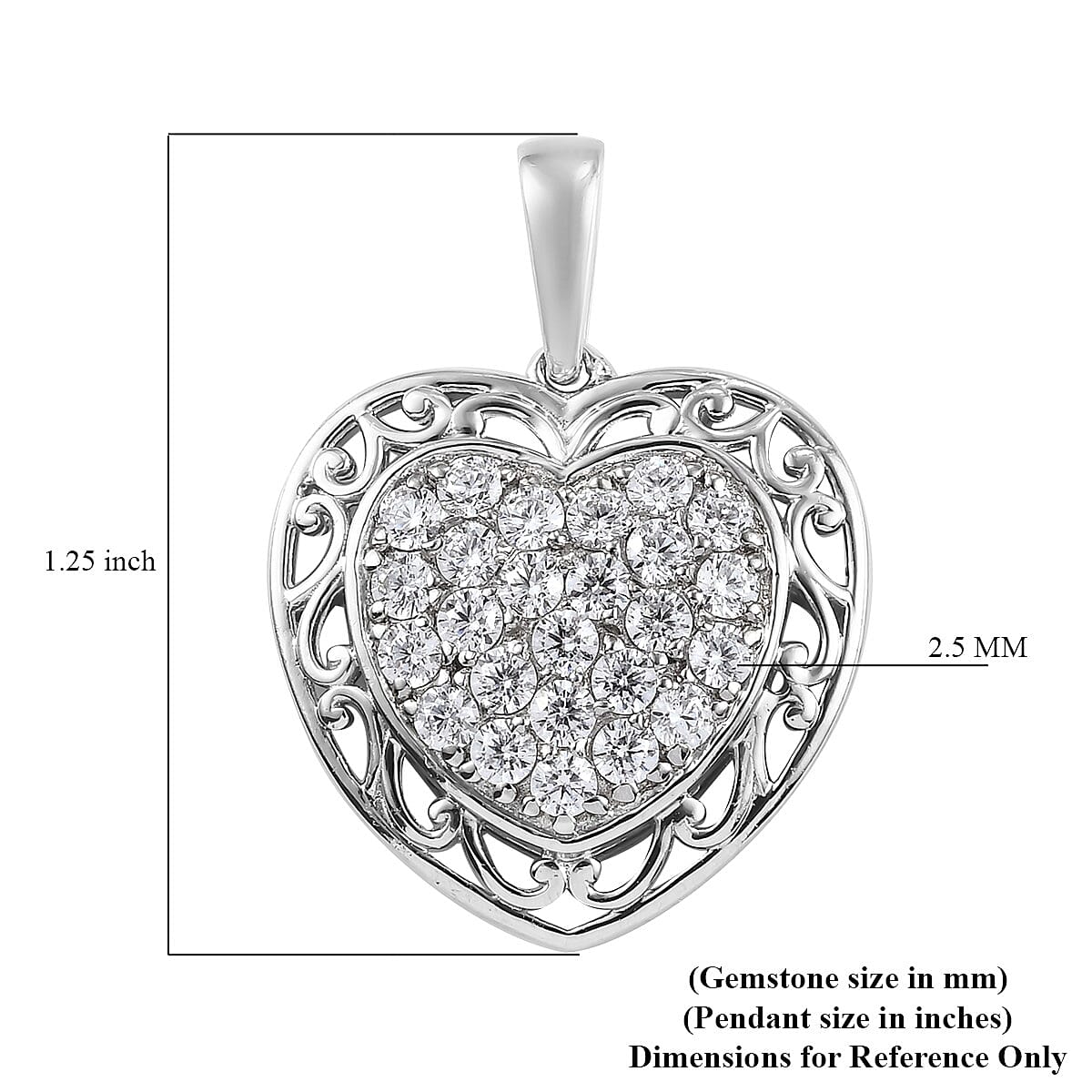 Karis Simulated Diamond Heart Pendant in Platinum Bond