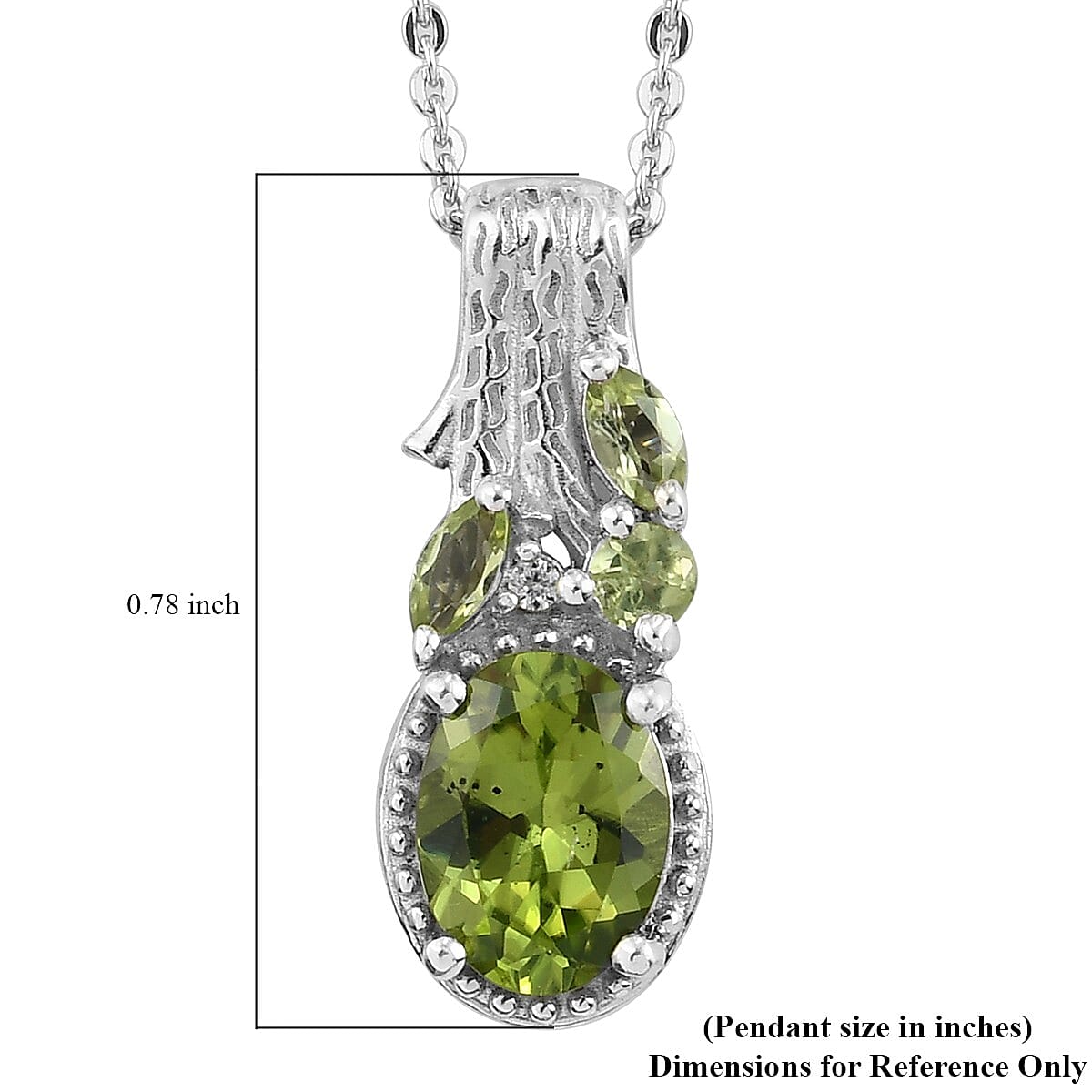 Arizona Peridot and White Zircon Pendant Necklace 20 Inches in Platinum Over Sterling Silver 1.65 ctw