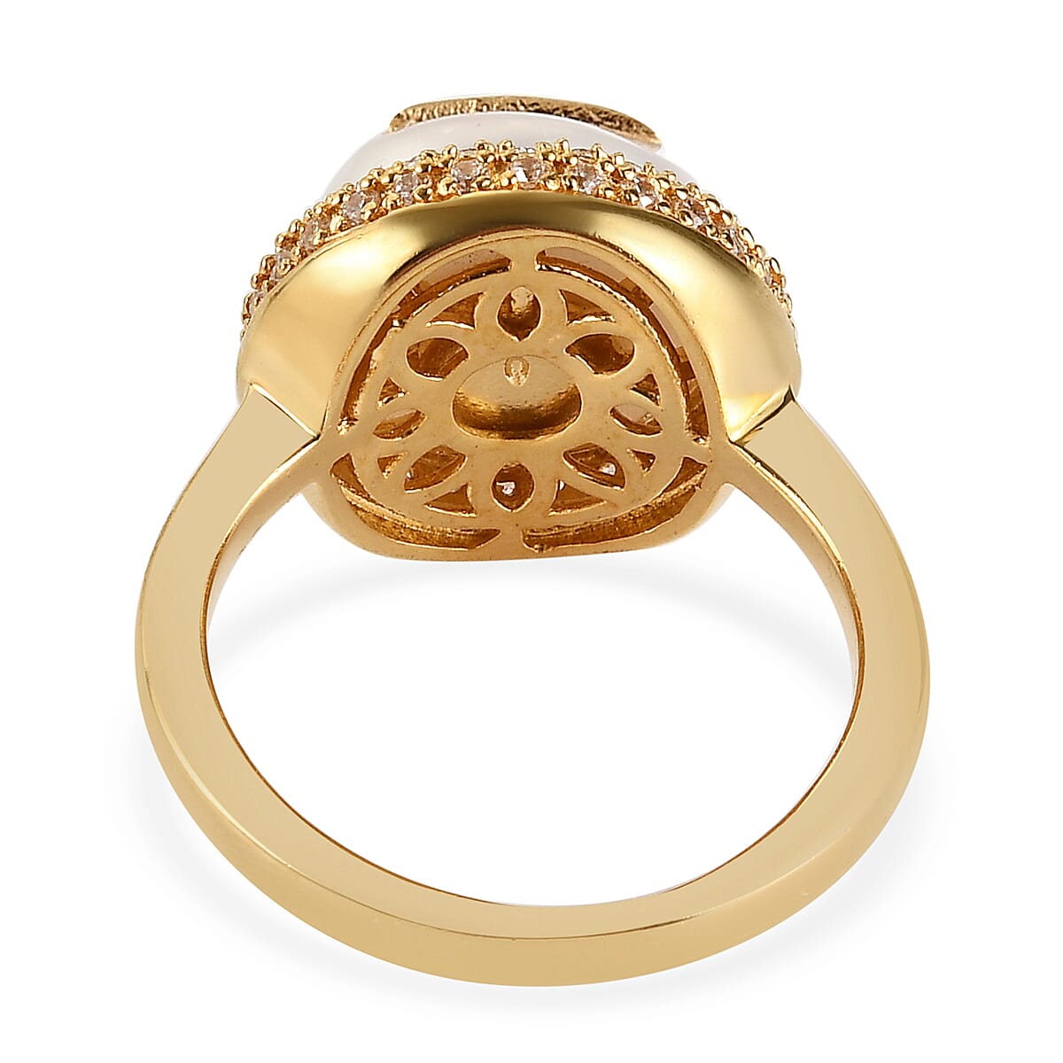 KARIS Freshwater Pearl 12 mm, Simulated Diamond Initial "Z" Ring in ION Plated 18K YG 0.65 ctw image number 4