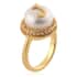 KARIS Freshwater Pearl 12 mm and Simulated Diamond Initial J Ring in 18K YG Plated (Size 9.0) image number 3