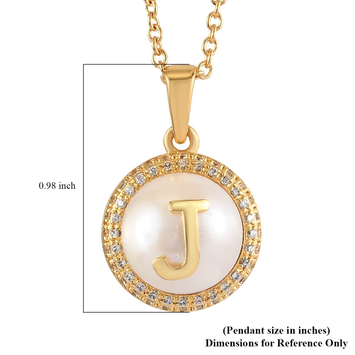 Lolos Exclusive Pick's KARIS Freshwater Pearl and Simulated Diamond Initial J Pendant Necklace 20 Inches in 18K YG Plated and ION Plated YG Stainless Steel image number 5