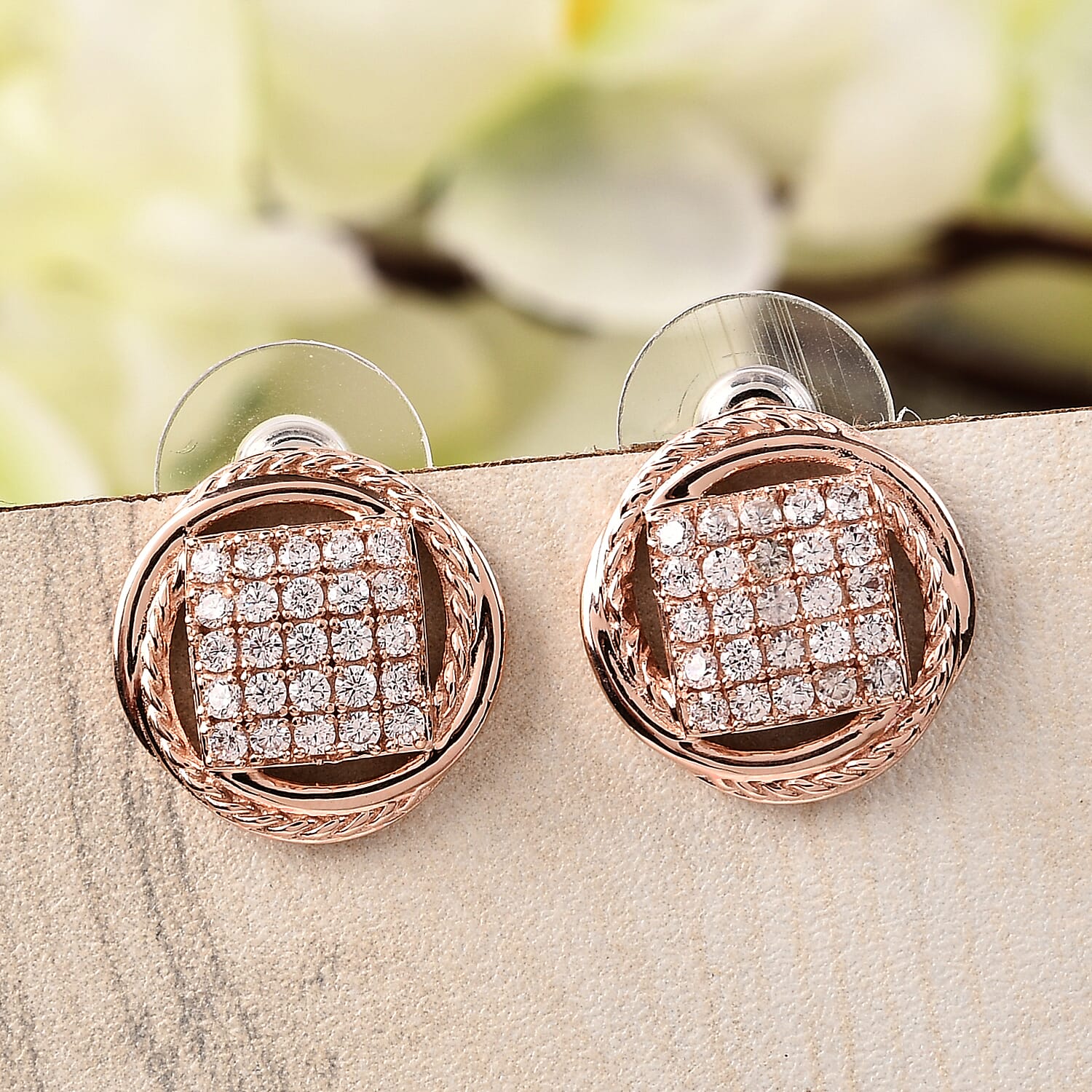 Karis Simulated Diamond Stud Earrings in 18K Rose Gold Plated