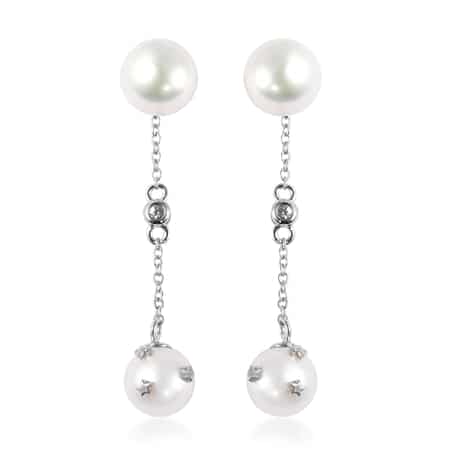 White Edison Pearl 10mm and Pink Sapphire Earrings in Rhodium Over Sterling Silver 0.05 ctw image number 0