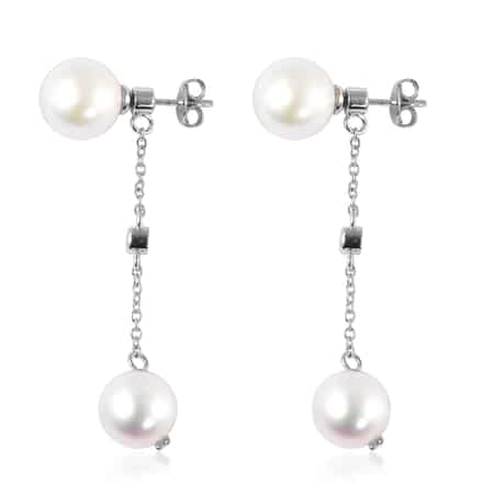 White Edison Pearl 10mm and Pink Sapphire Earrings in Rhodium Over Sterling Silver 0.05 ctw image number 3