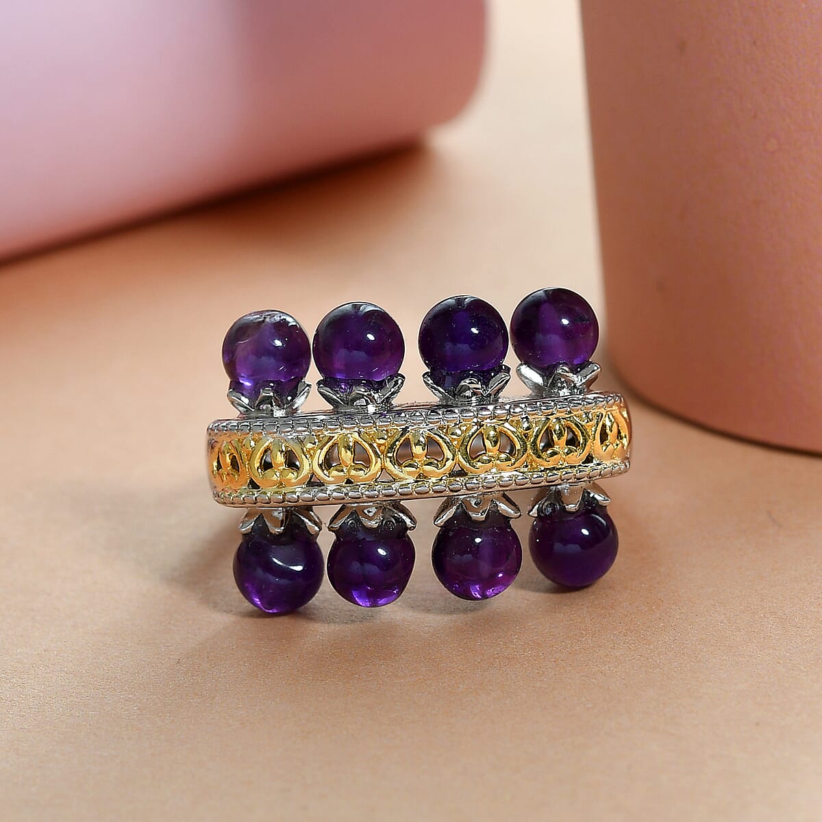 KARIS Amethyst Band Ring in Platinum Bond and ION Plated 18K Yellow Gold 7.50 ctw image number 1