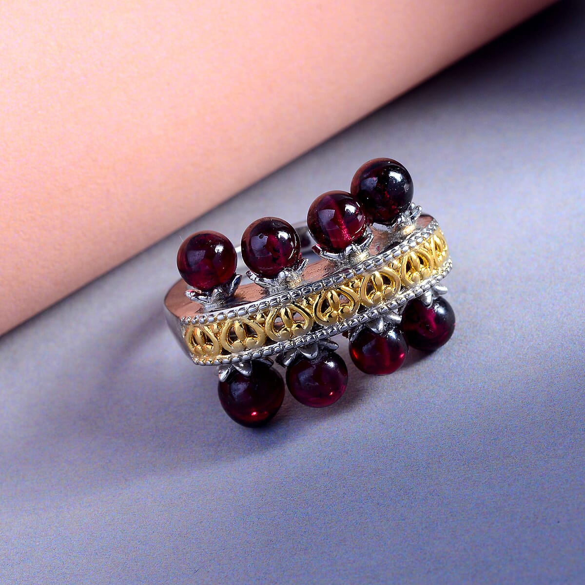 Karis Mozambique Garnet Band Ring in Platinum Bond and 18K YG Plated (Size 8.0) 9.70 ctw image number 1