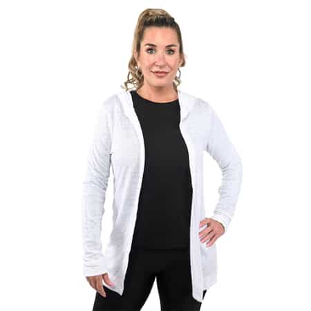 Jovie White Color Linen Women Cardigan with Hood - Size S image number 0