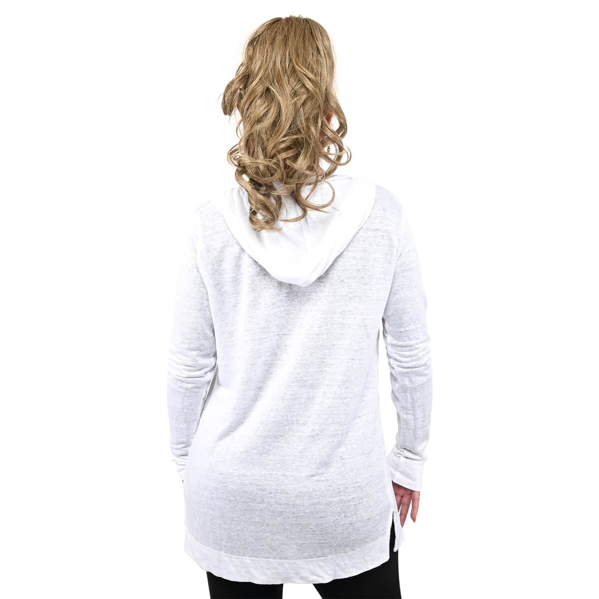 Jovie White Color Linen Women Cardigan with Hood - Size S image number 1