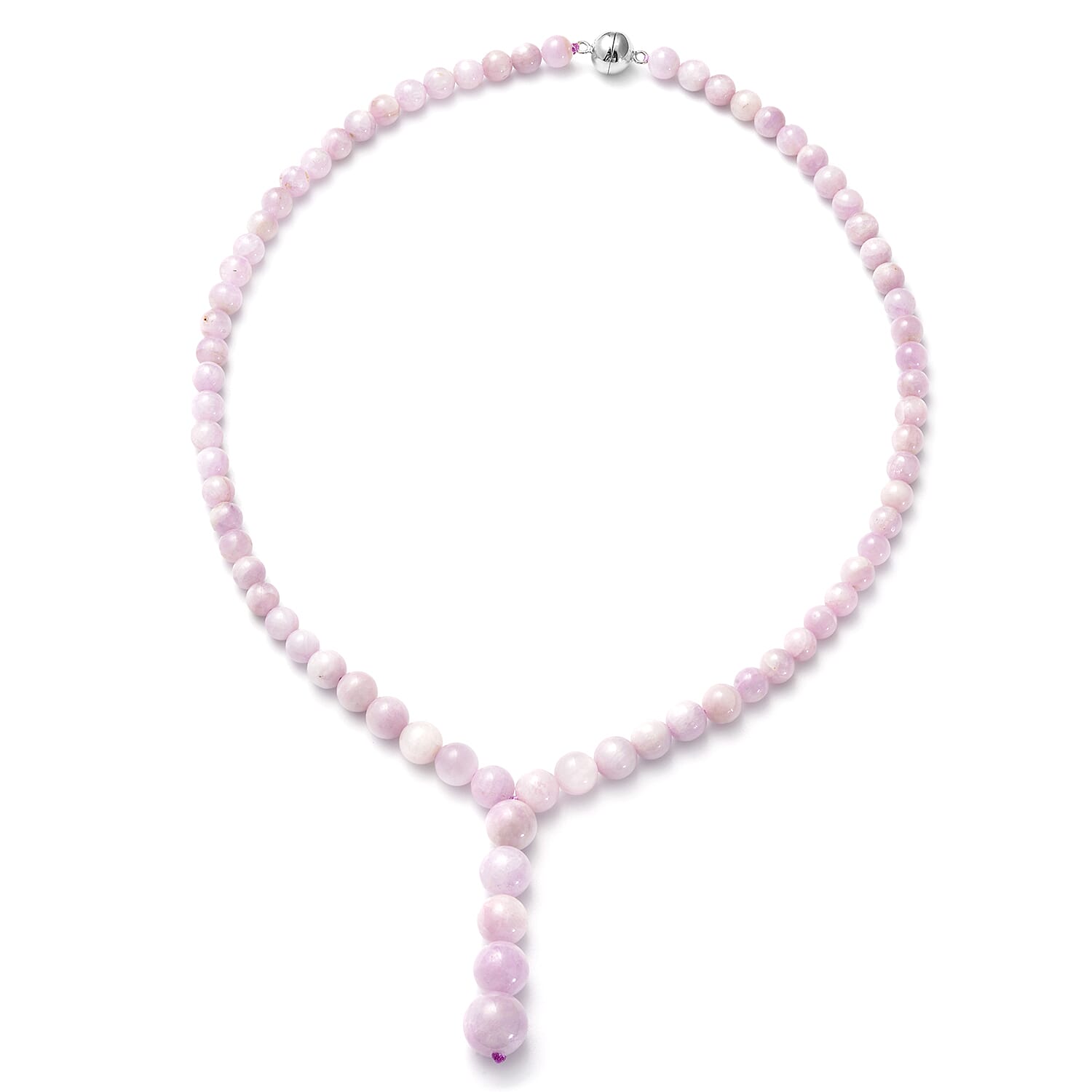 Kunzite Beaded Necklace 20 Inches with Magnetic Lock in Rhodium Over Sterling Silver 274.00 ctw