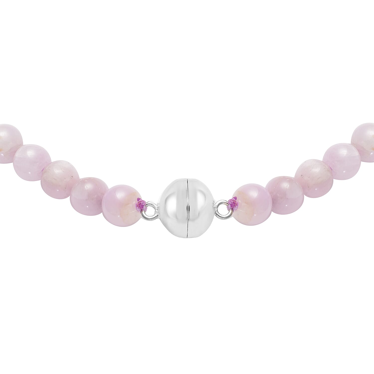 Kunzite Beaded Necklace 20 Inches with Magnetic Lock in Rhodium Over Sterling Silver 274.00 ctw