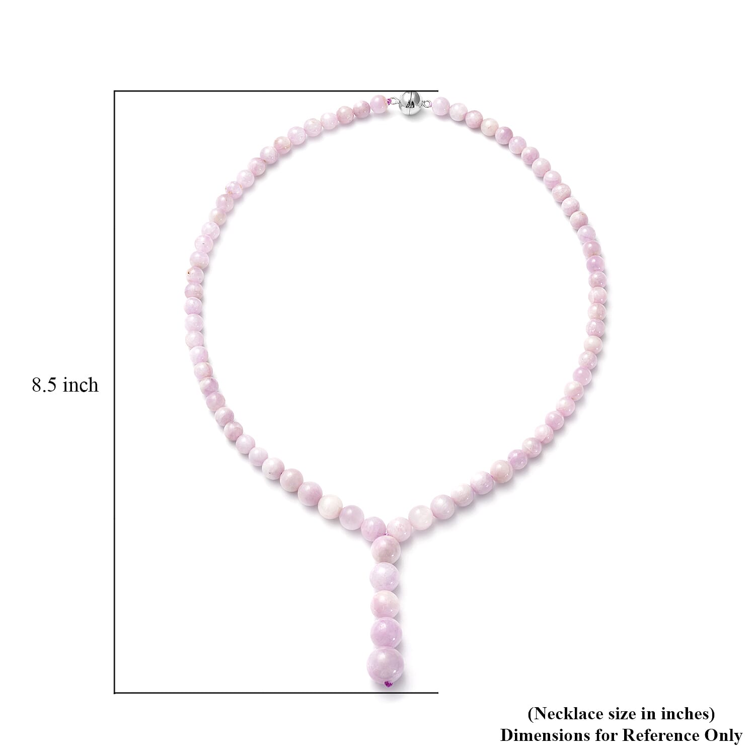 Kunzite Beaded Necklace 20 Inches with Magnetic Lock in Rhodium Over Sterling Silver 274.00 ctw
