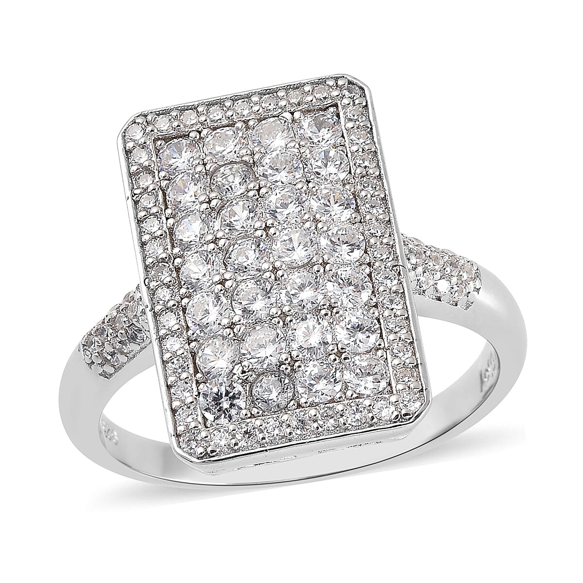 Moissanite Baguette Shape Cocktail Ring in Rhodium Over Sterling Silver (Size 7.0) 1.20 ctw