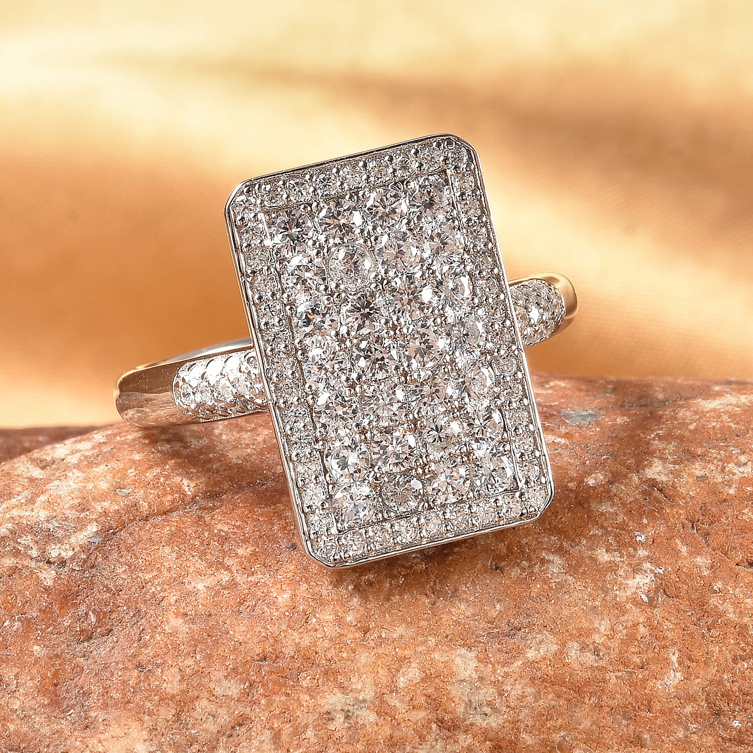 Moissanite Baguette Shape Cocktail Ring in Rhodium Over Sterling Silver (Size 7.0) 1.20 ctw