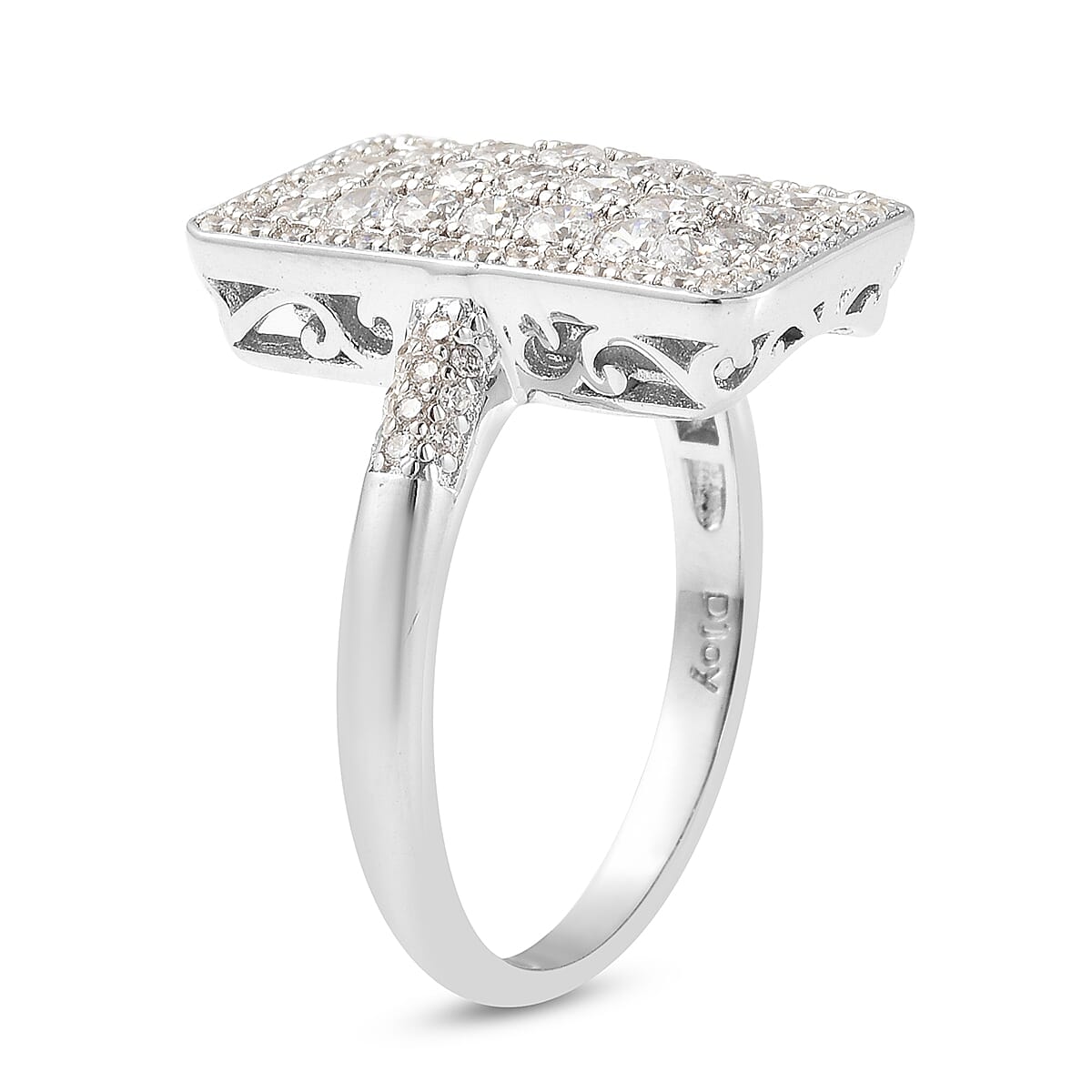 Moissanite Baguette Shape Cocktail Ring in Rhodium Over Sterling Silver (Size 7.0) 1.20 ctw