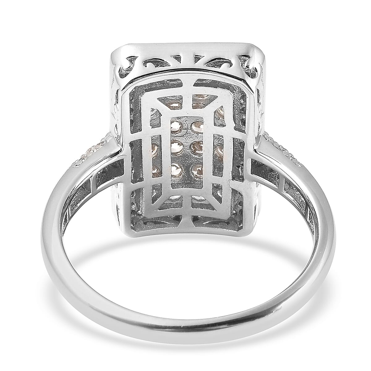 Moissanite Baguette Shape Cocktail Ring in Rhodium Over Sterling Silver (Size 7.0) 1.20 ctw
