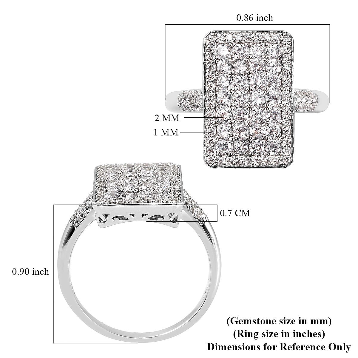Moissanite Baguette Shape Cocktail Ring in Rhodium Over Sterling Silver (Size 7.0) 1.20 ctw